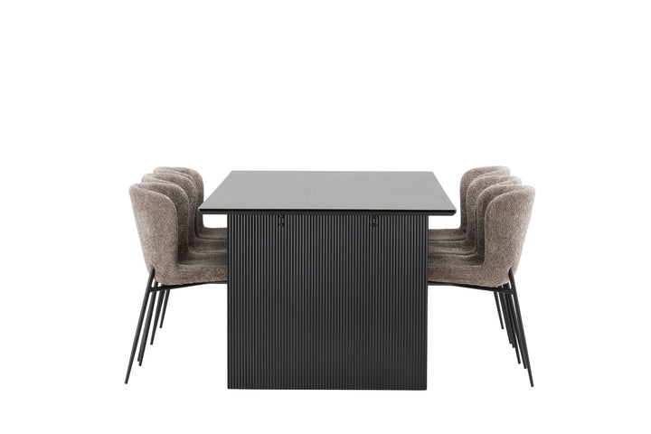 Venture Home Vail Dining Table - Black / Smoked Black MDF +Modesto Dining Chair - Grey / Smoked Black Boucle _6