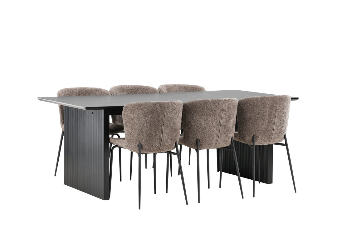Venture Home Vail Dining Table - Black / Smoked Black MDF +Modesto Dining Chair - Grey / Smoked Black Boucle _6