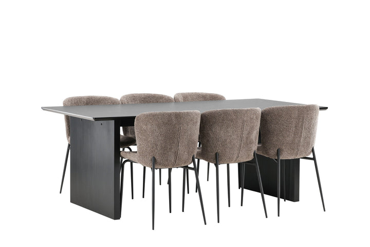 Venture Home Vail Dining Table - Black / Smoked Black MDF +Modesto Dining Chair - Grey / Smoked Black Boucle _6