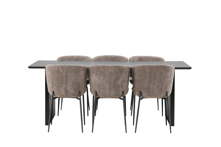 Venture Home Vail Dining Table - Black / Smoked Black MDF +Modesto Dining Chair - Grey / Smoked Black Boucle _6