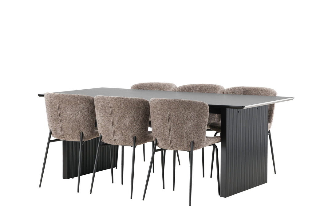 Venture Home Vail Dining Table - Black / Smoked Black MDF +Modesto Dining Chair - Grey / Smoked Black Boucle _6