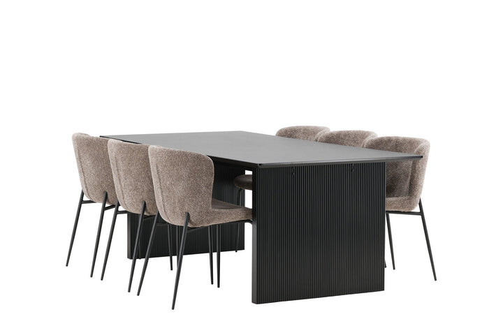 Venture Home Vail Dining Table - Black / Smoked Black MDF +Modesto Dining Chair - Grey / Smoked Black Boucle _6