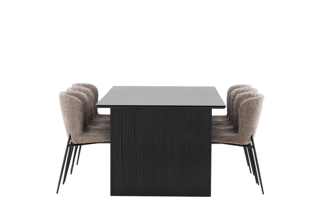 Venture Home Vail Dining Table - Black / Smoked Black MDF +Modesto Dining Chair - Grey / Smoked Black Boucle _6