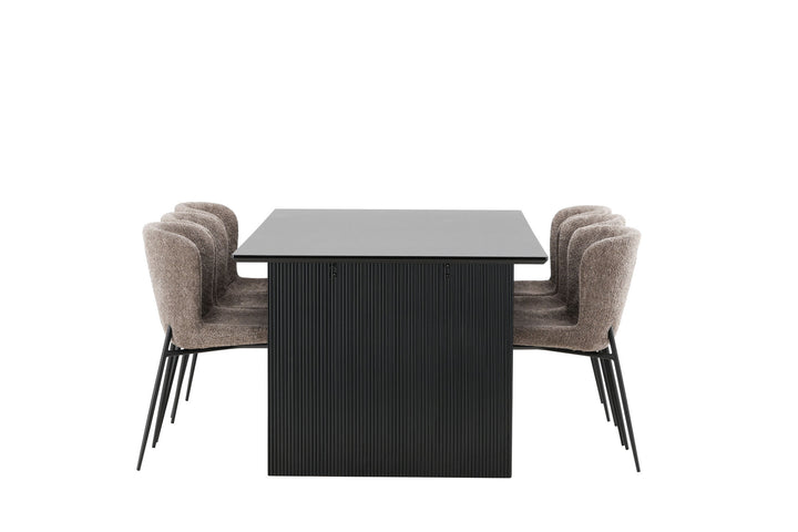 Venture Home Vail Dining Table - Black / Smoked Black MDF +Modesto Dining Chair - Grey / Smoked Black Boucle _6