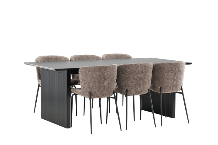 Venture Home Vail Dining Table - Black / Smoked Black MDF +Modesto Dining Chair - Grey / Smoked Black Boucle _6