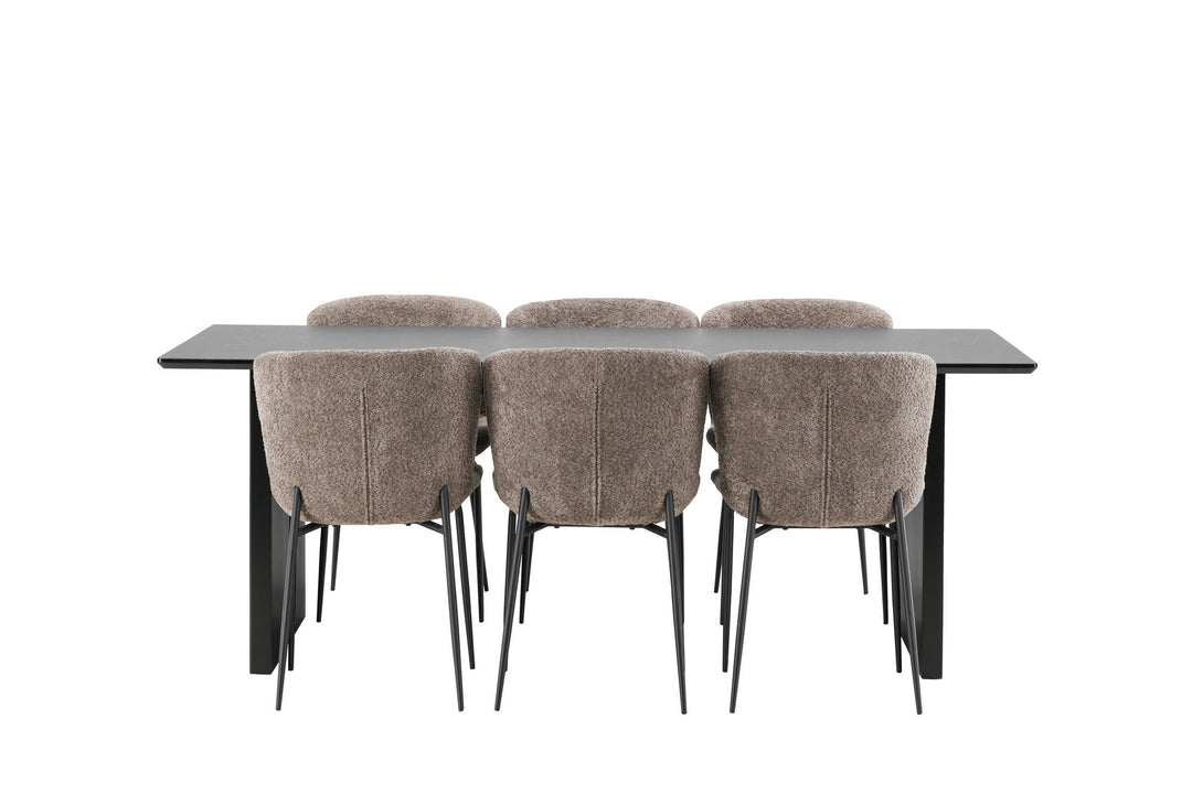 Venture Home Vail Dining Table - Black / Smoked Black MDF +Modesto Dining Chair - Grey / Smoked Black Boucle _6