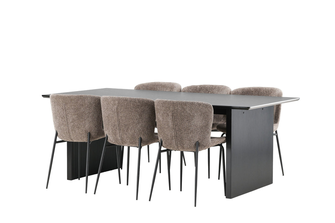 Venture Home Vail Dining Table - Black / Smoked Black MDF +Modesto Dining Chair - Grey / Smoked Black Boucle _6