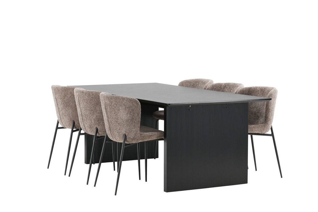 Venture Home Vail Dining Table - Black / Smoked Black MDF +Modesto Dining Chair - Grey / Smoked Black Boucle _6