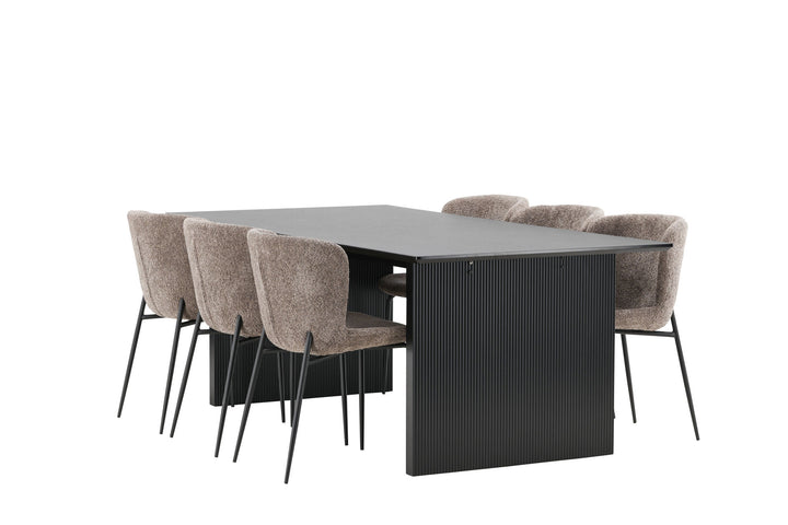 Venture Home Vail Dining Table - Black / Smoked Black MDF +Modesto Dining Chair - Grey / Smoked Black Boucle _6