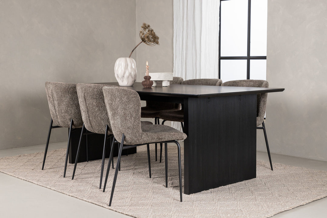 Venture Home Vail Dining Table - Black / Smoked Black MDF +Modesto Dining Chair - Grey / Smoked Black Boucle _6