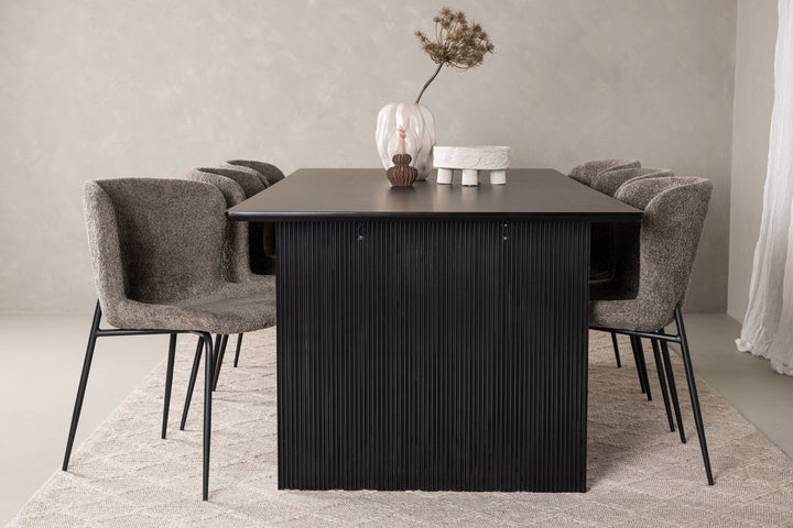 Venture Home Vail Dining Table - Black / Smoked Black MDF +Modesto Dining Chair - Grey / Smoked Black Boucle _6