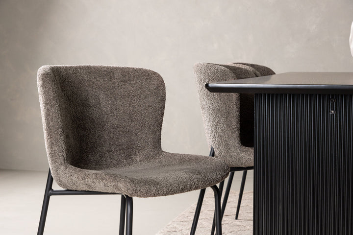 Venture Home Vail Dining Table - Black / Smoked Black MDF +Modesto Dining Chair - Grey / Smoked Black Boucle _6