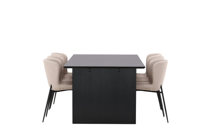 Venture Home Vail Dining Table - Black / Smoked Black MDF +Modesto Dining Chair - Beige / Beige Boucle _6
