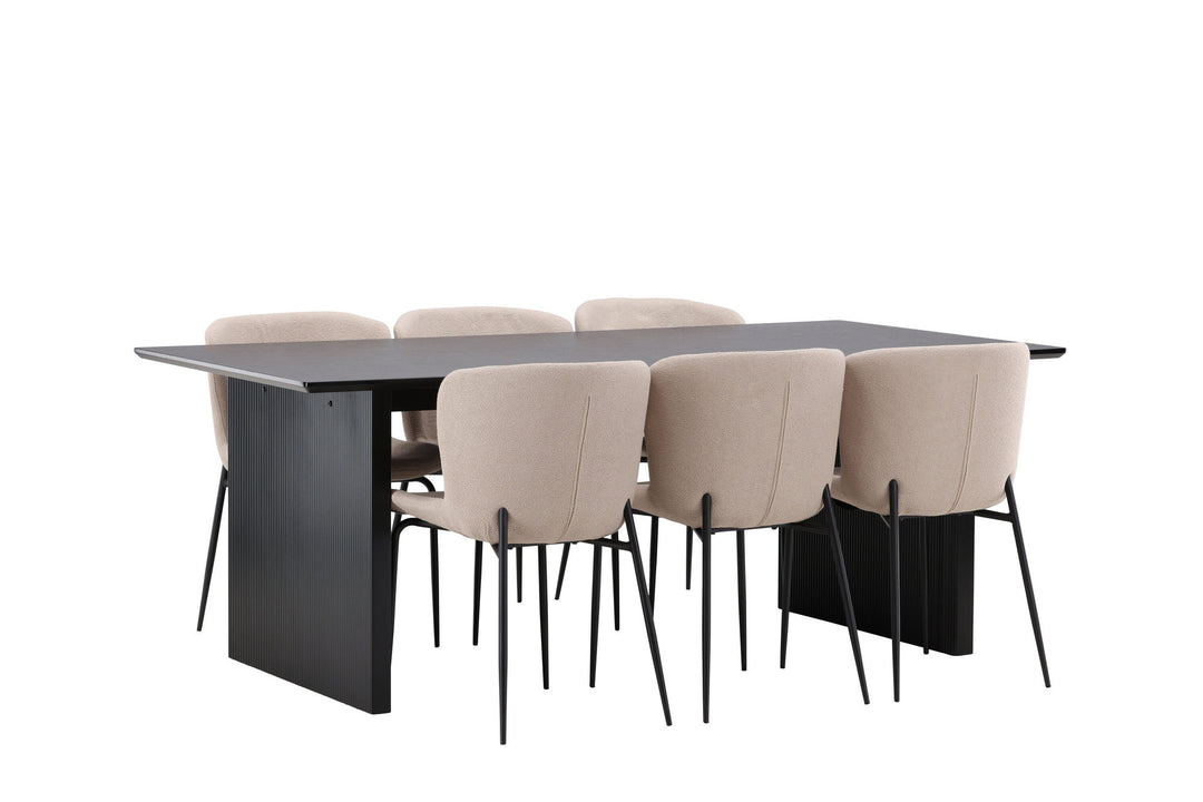 Venture Home Vail Dining Table - Black / Smoked Black MDF +Modesto Dining Chair - Beige / Beige Boucle _6