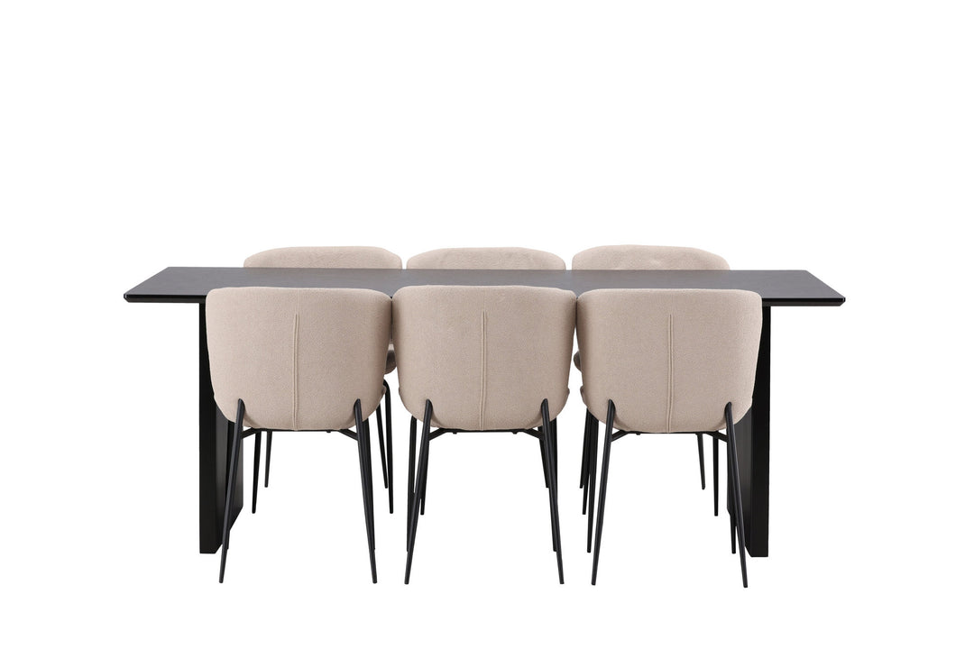 Venture Home Vail Dining Table - Black / Smoked Black MDF +Modesto Dining Chair - Beige / Beige Boucle _6