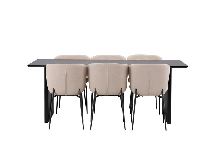 Venture Home Vail Dining Table - Black / Smoked Black MDF +Modesto Dining Chair - Beige / Beige Boucle _6