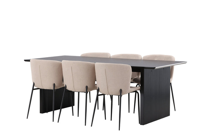 Venture Home Vail Dining Table - Black / Smoked Black MDF +Modesto Dining Chair - Beige / Beige Boucle _6