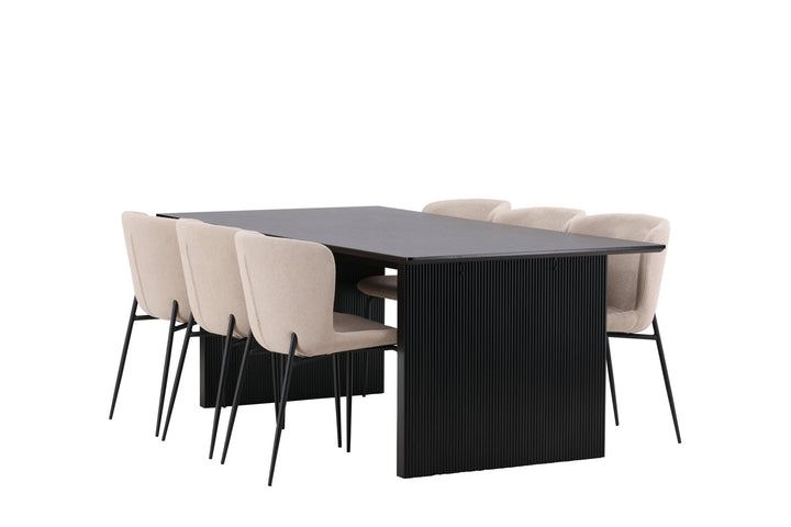 Venture Home Vail Dining Table - Black / Smoked Black MDF +Modesto Dining Chair - Beige / Beige Boucle _6
