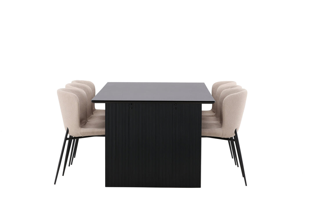 Venture Home Vail Dining Table - Black / Smoked Black MDF +Modesto Dining Chair - Beige / Beige Boucle _6