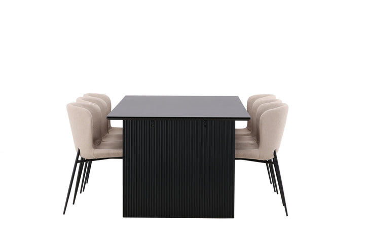 Venture Home Vail Dining Table - Black / Smoked Black MDF +Modesto Dining Chair - Beige / Beige Boucle _6