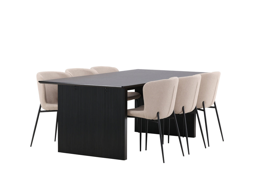 Venture Home Vail Dining Table - Black / Smoked Black MDF +Modesto Dining Chair - Beige / Beige Boucle _6