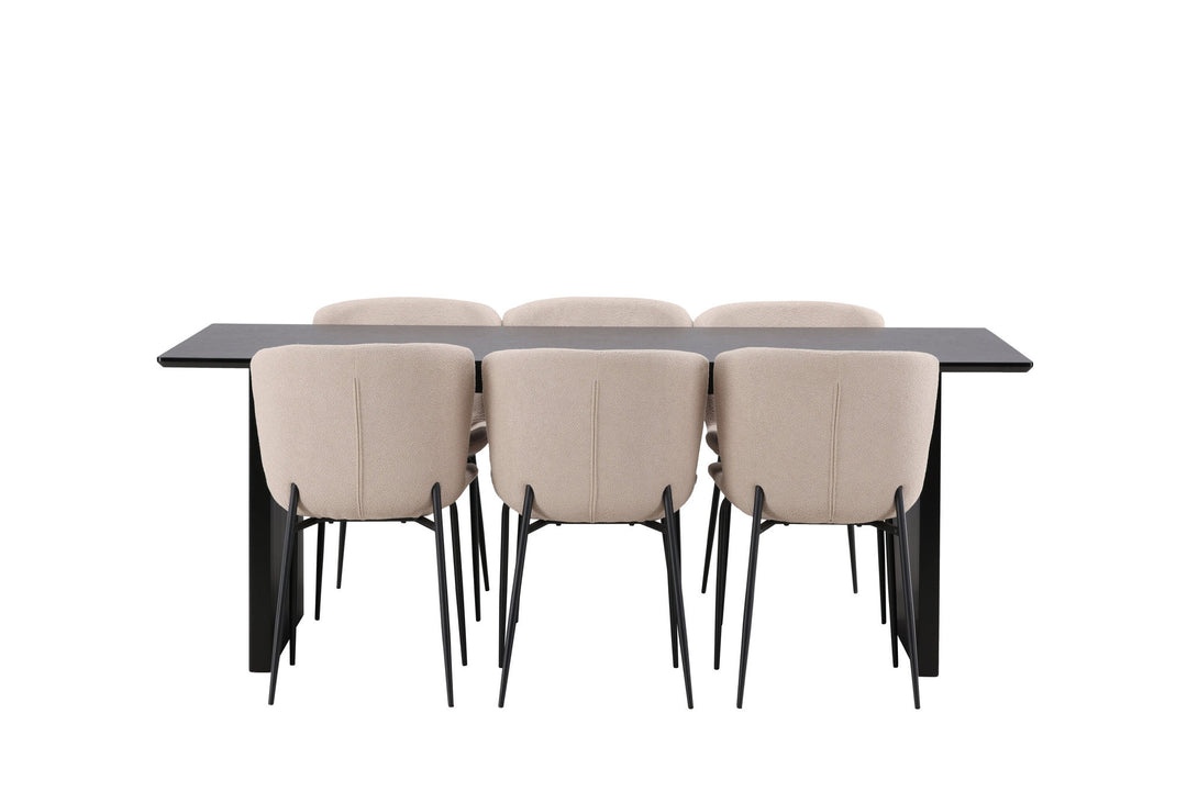 Venture Home Vail Dining Table - Black / Smoked Black MDF +Modesto Dining Chair - Beige / Beige Boucle _6