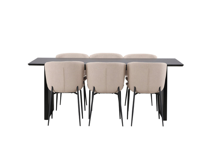 Venture Home Vail Dining Table - Black / Smoked Black MDF +Modesto Dining Chair - Beige / Beige Boucle _6