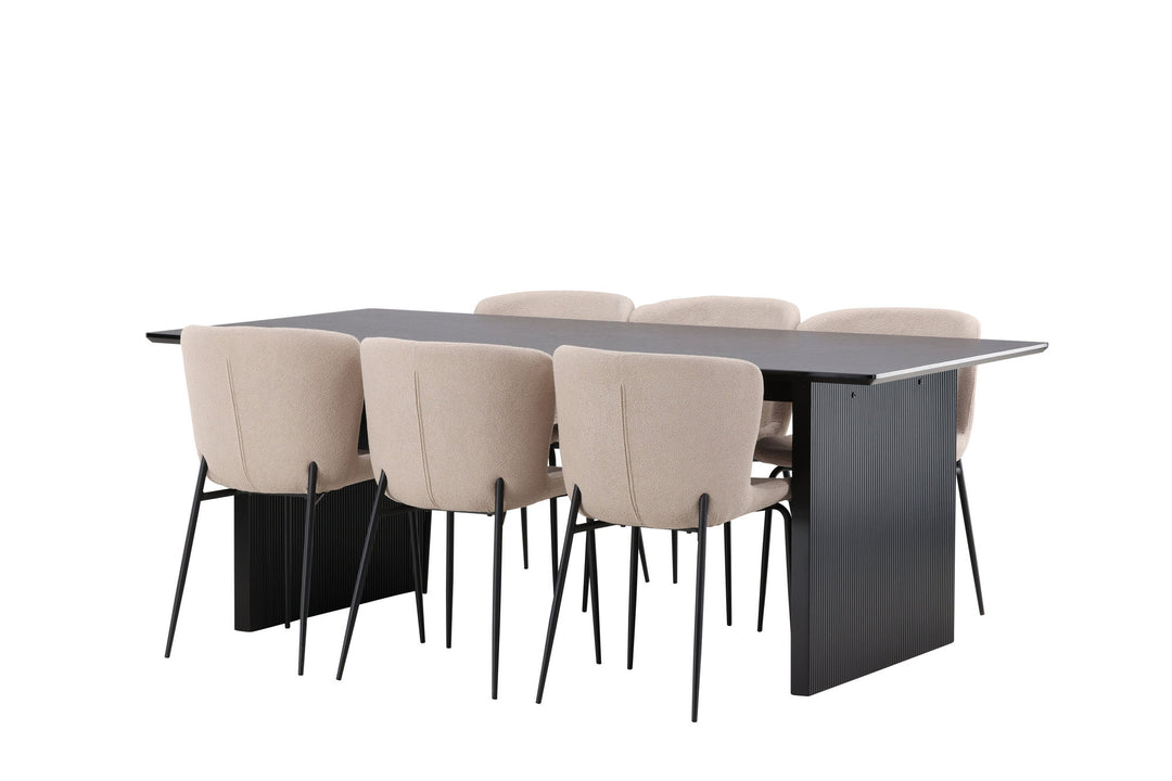 Venture Home Vail Dining Table - Black / Smoked Black MDF +Modesto Dining Chair - Beige / Beige Boucle _6