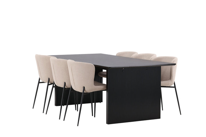 Venture Home Vail Dining Table - Black / Smoked Black MDF +Modesto Dining Chair - Beige / Beige Boucle _6