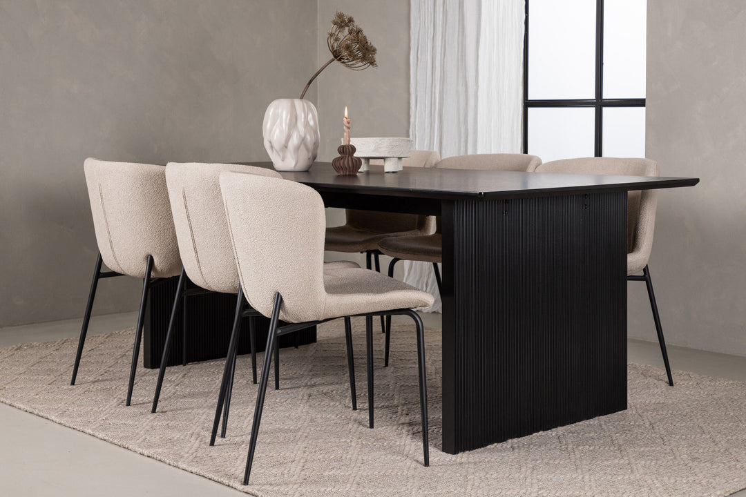 Venture Home Vail Dining Table - Black / Smoked Black MDF +Modesto Dining Chair - Beige / Beige Boucle _6