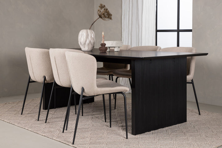 Venture Home Vail Dining Table - Black / Smoked Black MDF +Modesto Dining Chair - Beige / Beige Boucle _6