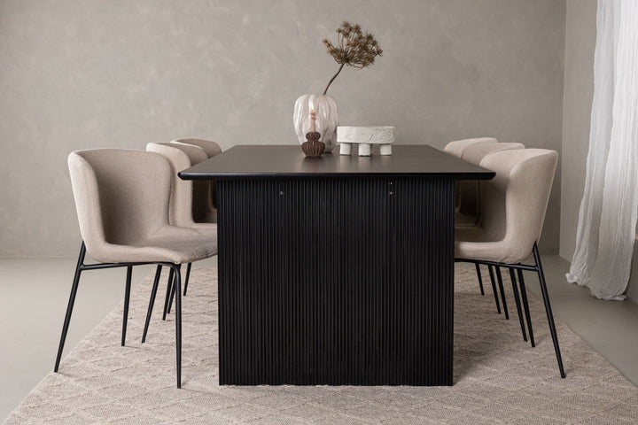Venture Home Vail Dining Table - Black / Smoked Black MDF +Modesto Dining Chair - Beige / Beige Boucle _6