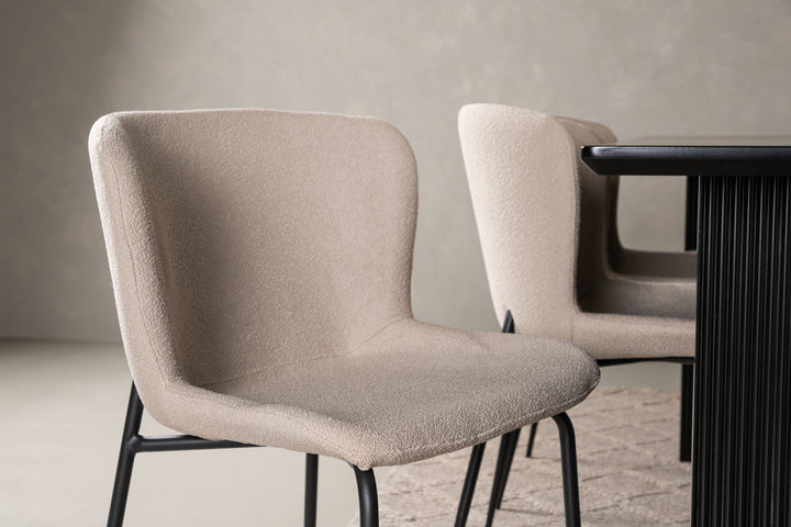 Venture Home Vail Dining Table - Black / Smoked Black MDF +Modesto Dining Chair - Beige / Beige Boucle _6