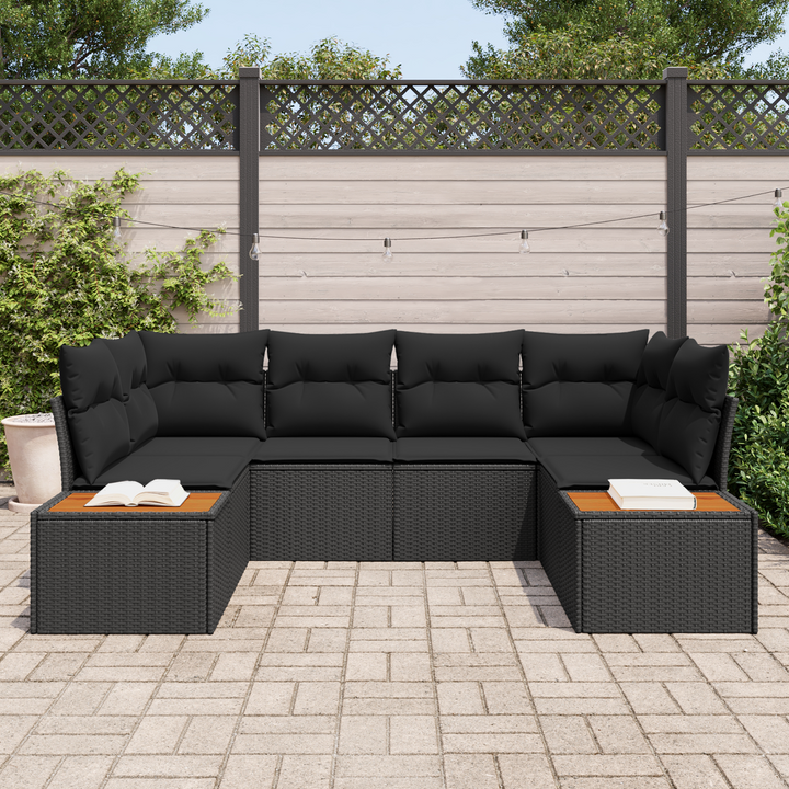 Havesofa Sæt med pude med opbevaring 6 pcs Sort Polyrattan