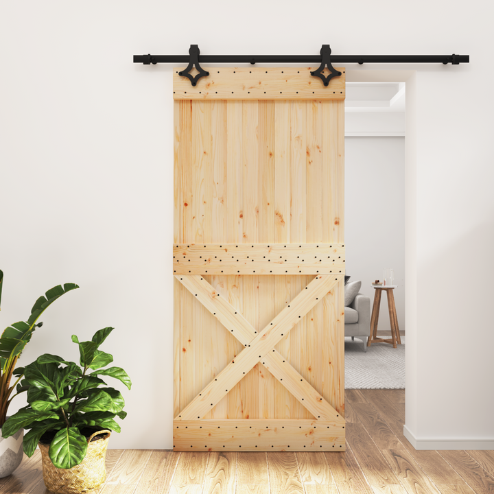 Skydedør Naturfarvet og sort 95 x 210 cm Massivt Fyrretræ