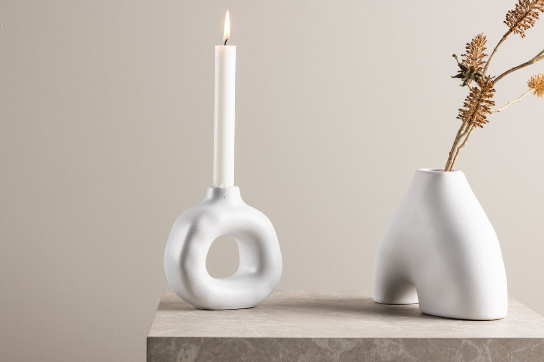 Venture Home Judi Candlestick - White/Black Dots - 13*6*13Hcm