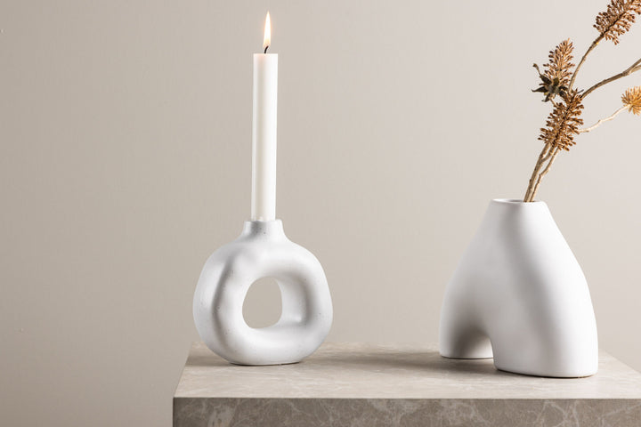 Venture Home Judi Candlestick - White/Black Dots - 13*6*13Hcm