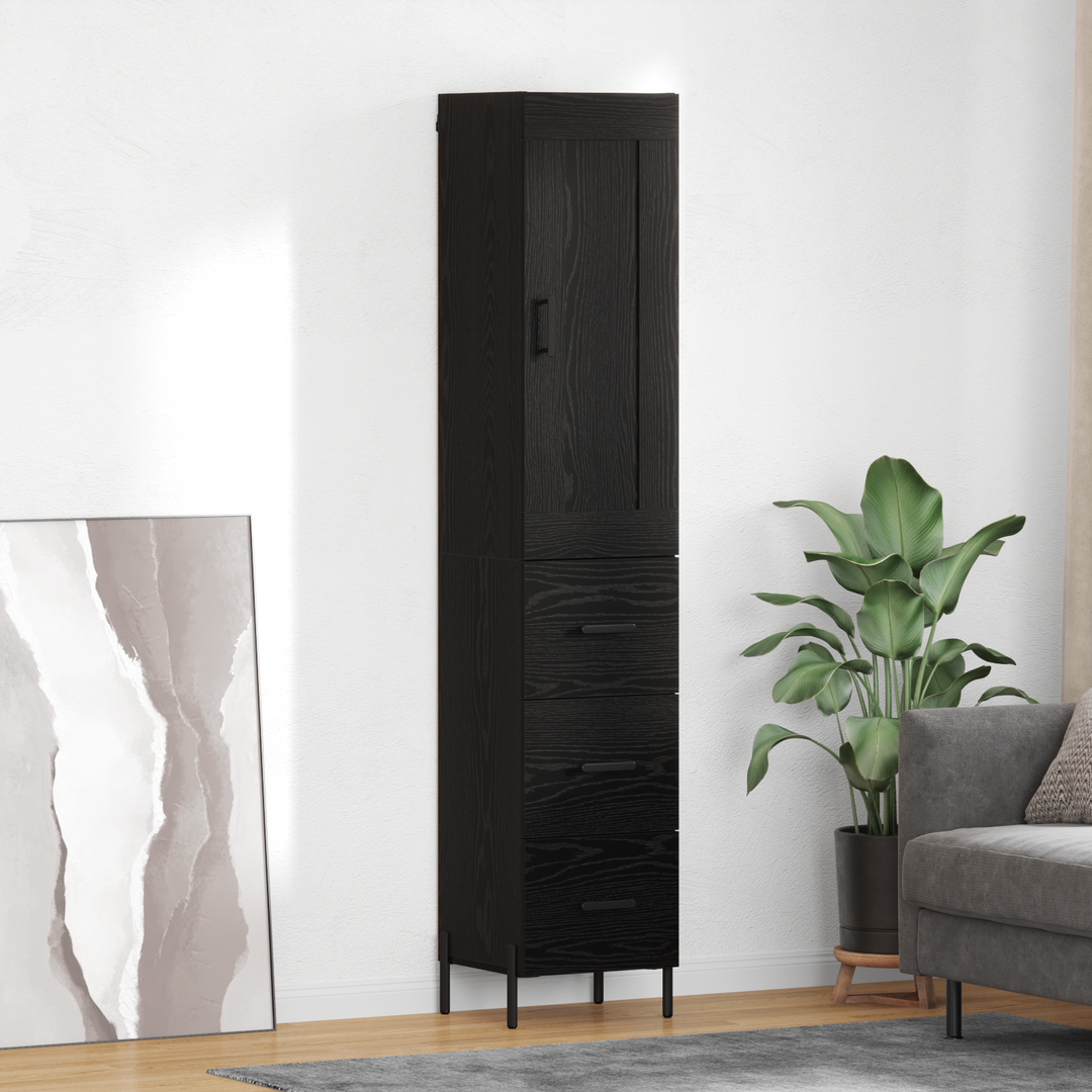 Highboard med skuffe Sort eg 34,5 x 34 x 180 cm Konstrueret træ