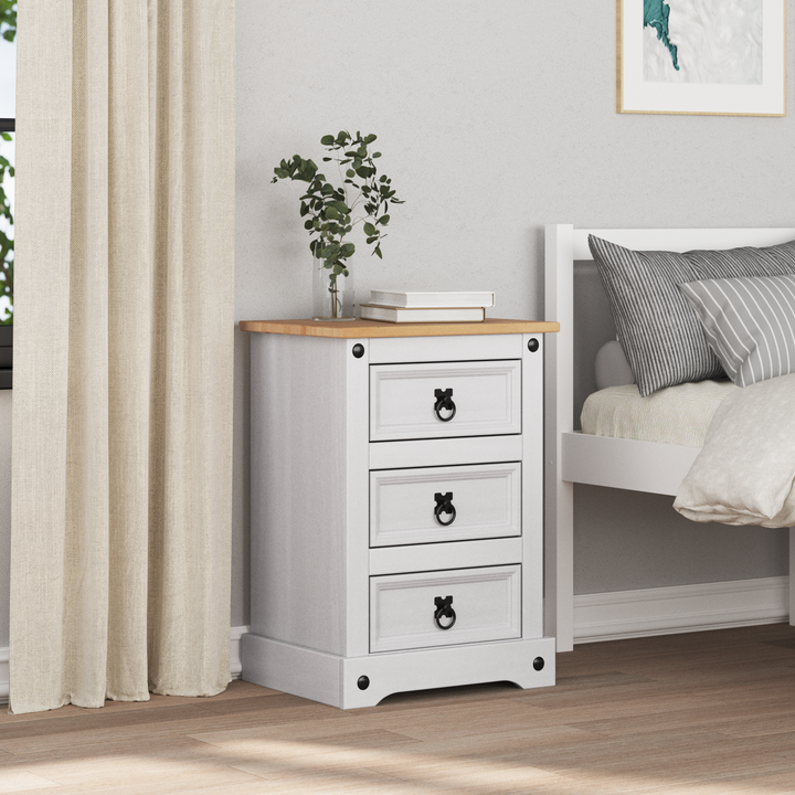 Sengebord Corona Hvid 45 x 35 x 64 cm Massiv fyrretræ