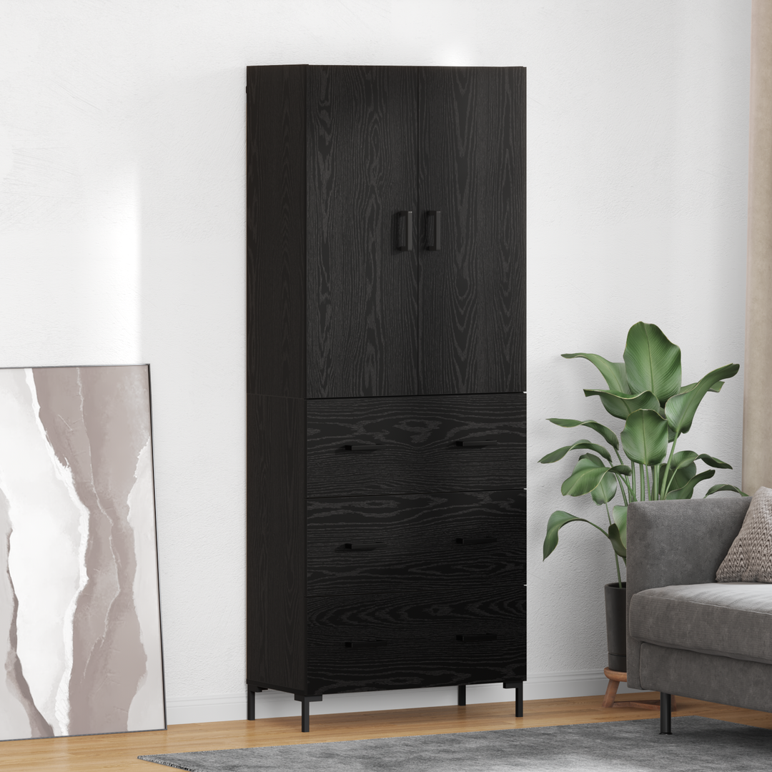 Highboard med skuffe Sort eg 69,5 x 34 x 180 cm Konstrueret træ