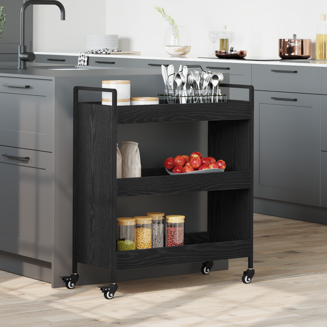 Køkkenvogn Sort eg 70 x 30 x 82 cm Konstrueret træ