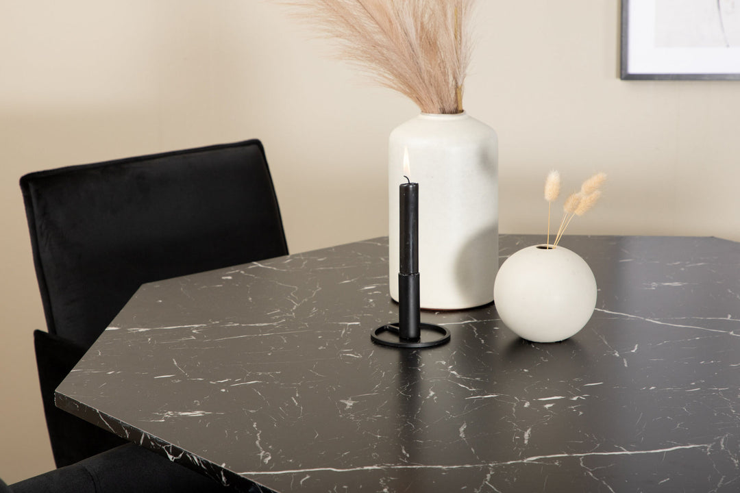 Venture Home Marbs Round Dining Table - Black / Black Glass Marble+Petra Chair - Distressed Copper / Black Velvet_4