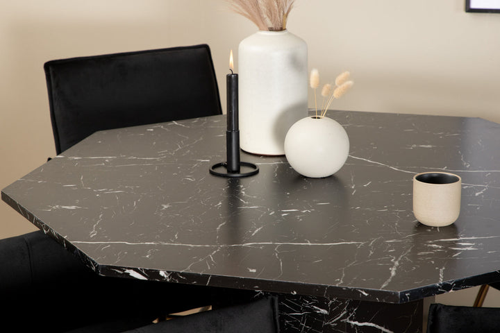 Venture Home Marbs Round Dining Table - Black / Black Glass Marble+Petra Chair - Distressed Copper / Black Velvet_4