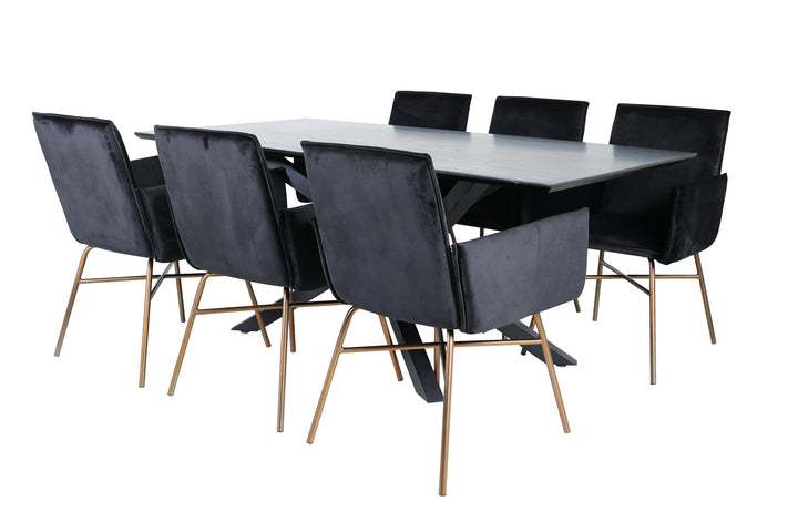 Venture Home Piazza Dining Table - Black / Black Veneer+Petra Chair - Distressed Copper / Black Velvet_6