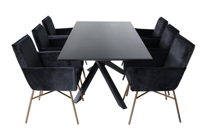Venture Home Piazza Dining Table - Black / Black Veneer+Petra Chair - Distressed Copper / Black Velvet_6