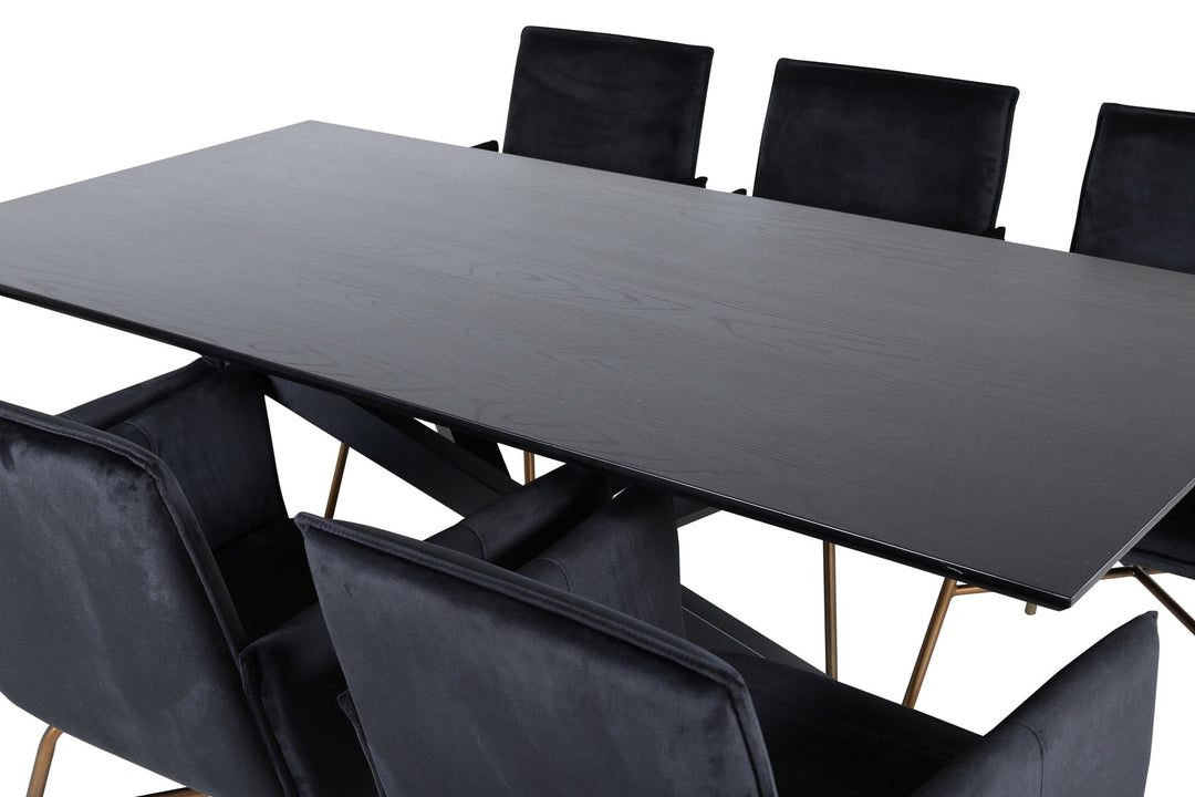 Venture Home Piazza Dining Table - Black / Black Veneer+Petra Chair - Distressed Copper / Black Velvet_6