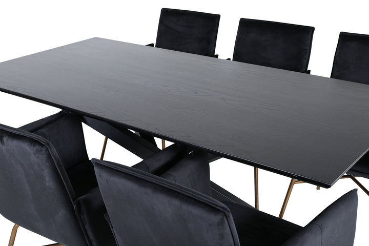 Venture Home Piazza Dining Table - Black / Black Veneer+Petra Chair - Distressed Copper / Black Velvet_6