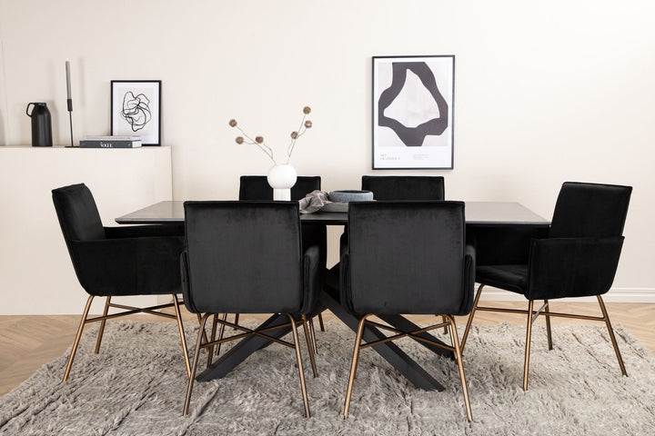 Venture Home Piazza Dining Table - Black / Black Veneer+Petra Chair - Distressed Copper / Black Velvet_6