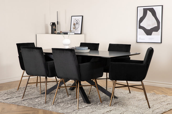 Venture Home Piazza Dining Table - Black / Black Veneer+Petra Chair - Distressed Copper / Black Velvet_6
