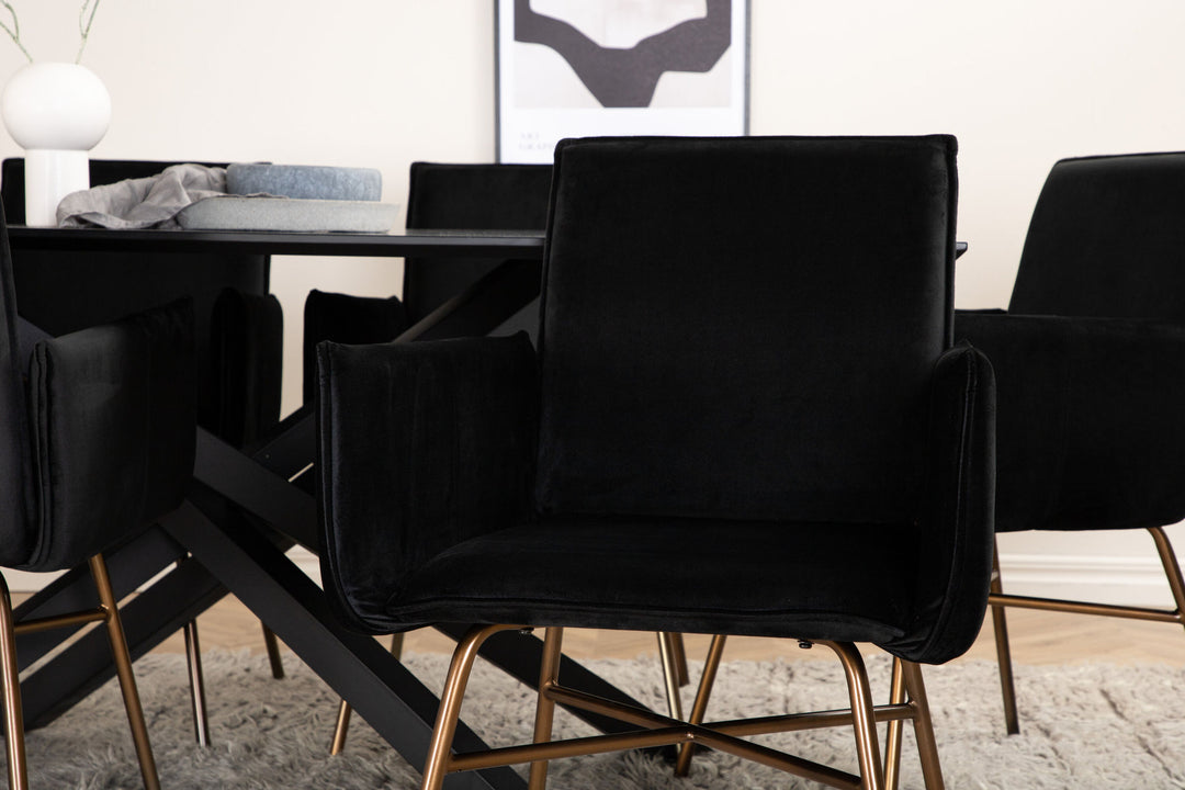 Venture Home Piazza Dining Table - Black / Black Veneer+Petra Chair - Distressed Copper / Black Velvet_6